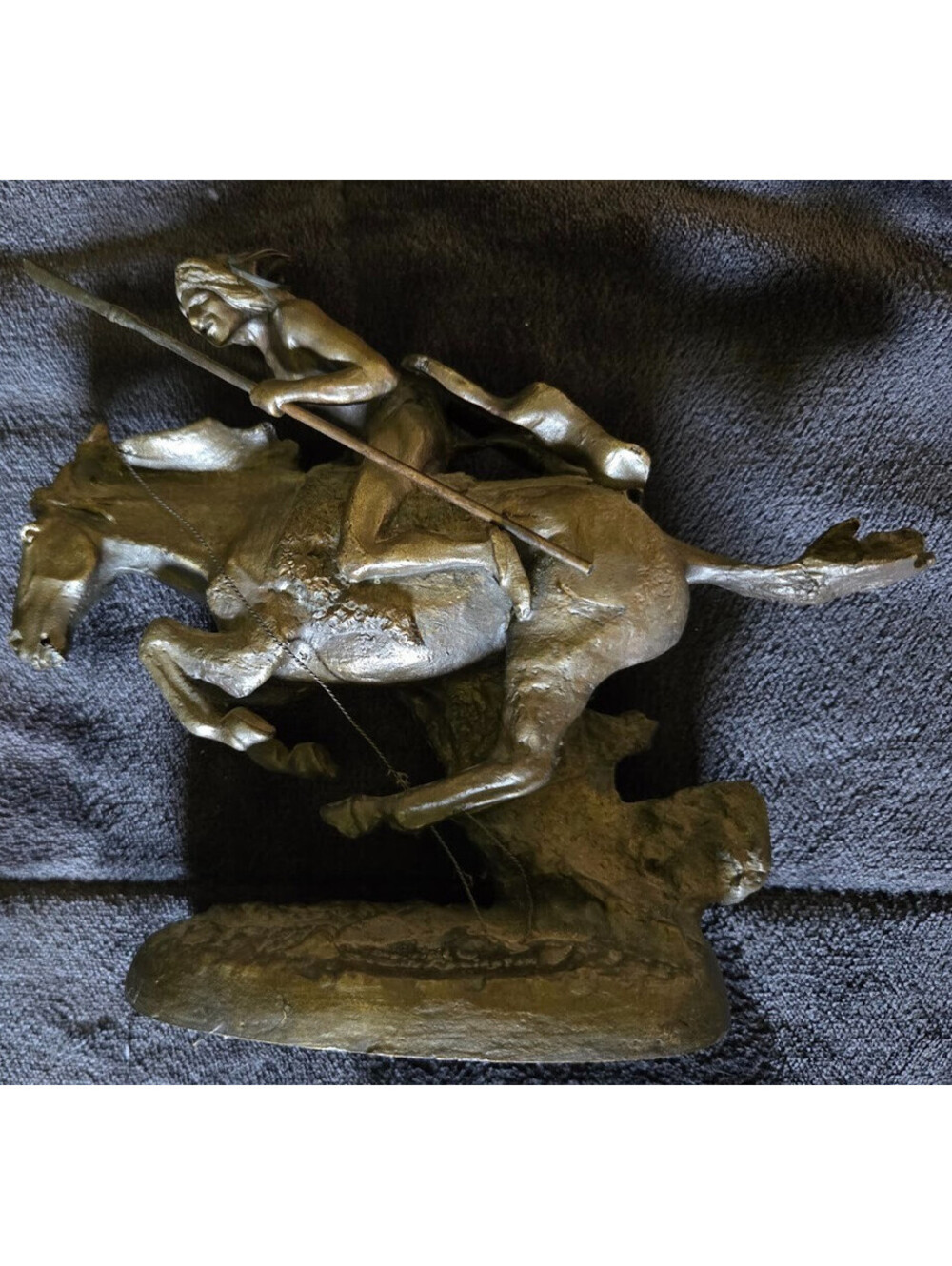 Frederic Remington Reproduction Bronze Native American Rearing Horse w/ Spear